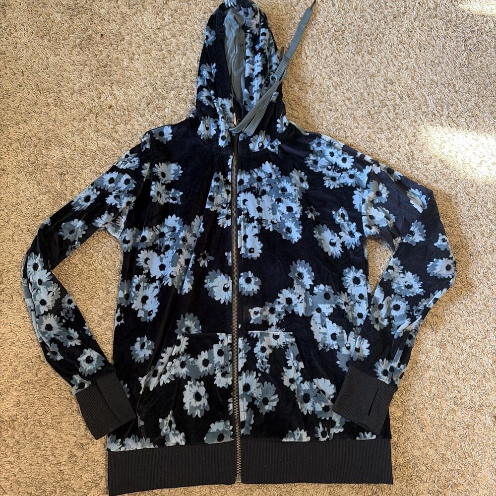 LuLaRoe Bethany Cozy Blue navy Floral Zip Up Hoodie Jacket Womens XSmall